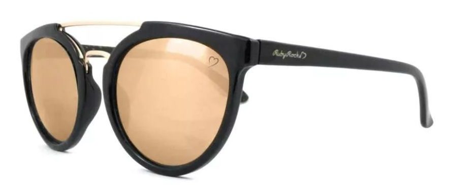 Sunglasses RR15 Trendy Top Bar Black Gold Mirror Lens